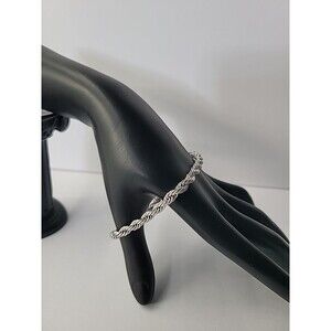 Rope Chain Bracelet Silver Tone Thick Twisted Chain Lobster Clasp Unisex